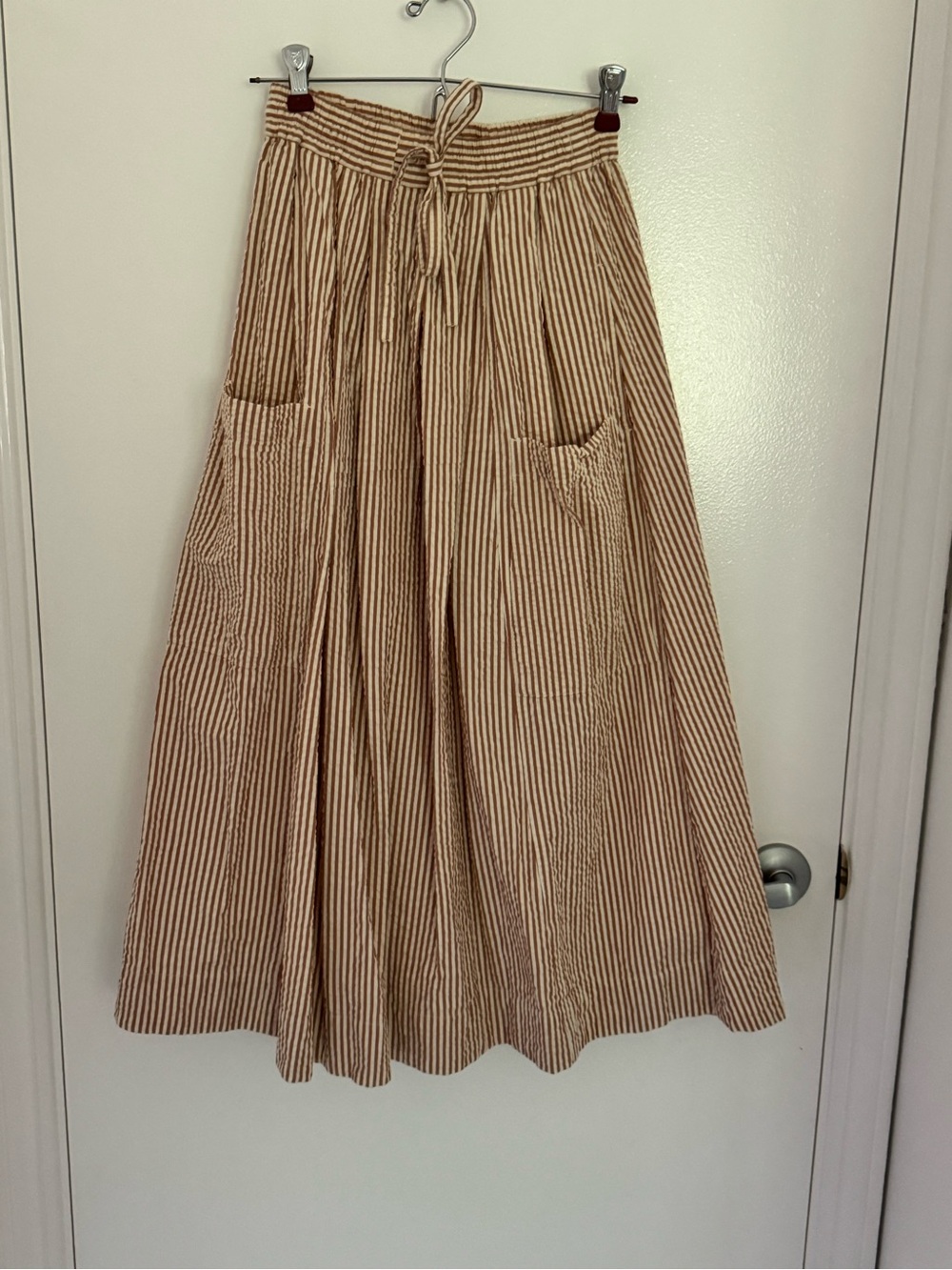 Toast uk brown and white striped cotton seersucker skirt